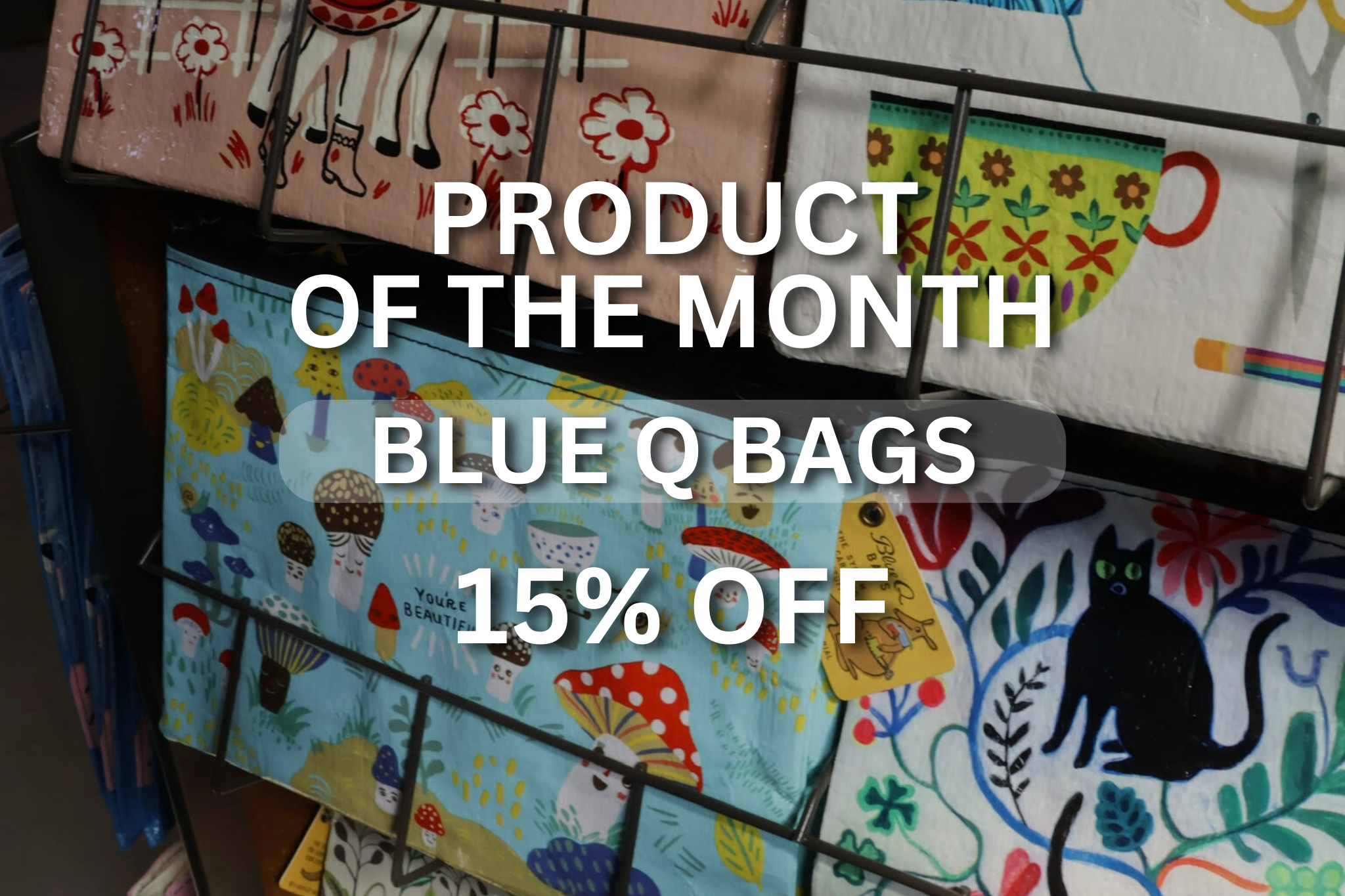 blue que bags are 15% off